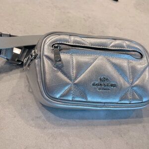 Small Silver soft leather quilted belt bag
